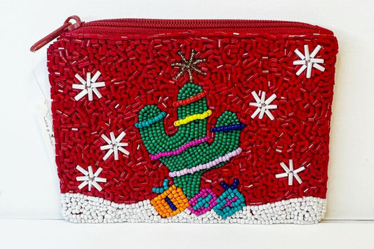 Beaded coin purse/ Christmas Cactus