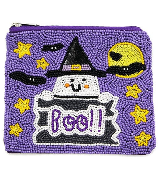 Ghost Boo purple yellow seed bead coin purse