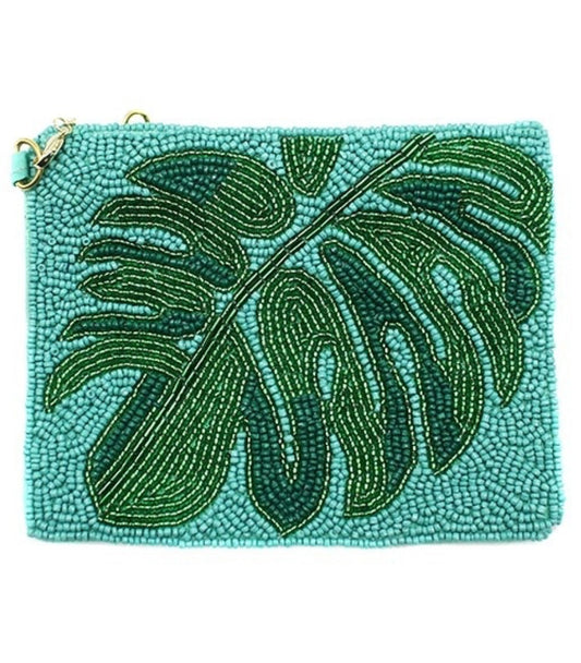 Treasure Palm Leaf mint seed bead coin purse