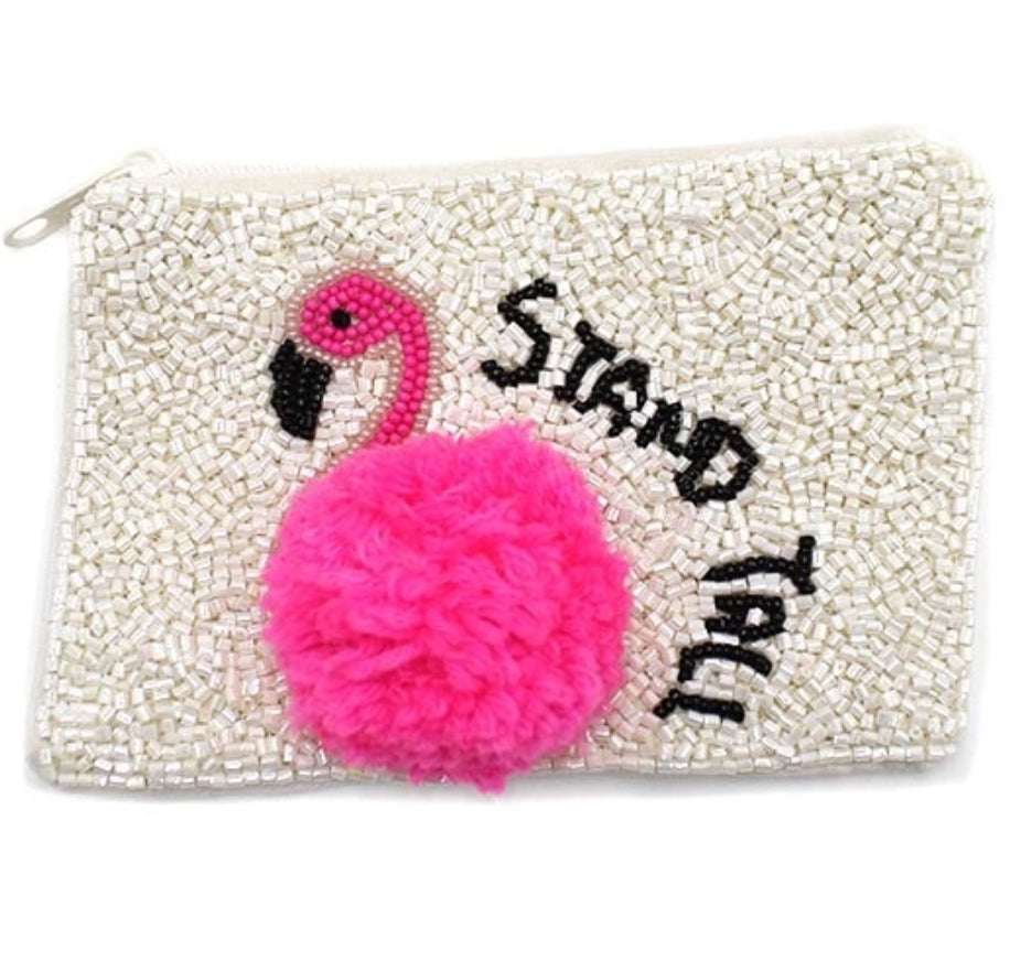 Stand tall fuchsia seed bead coin purse