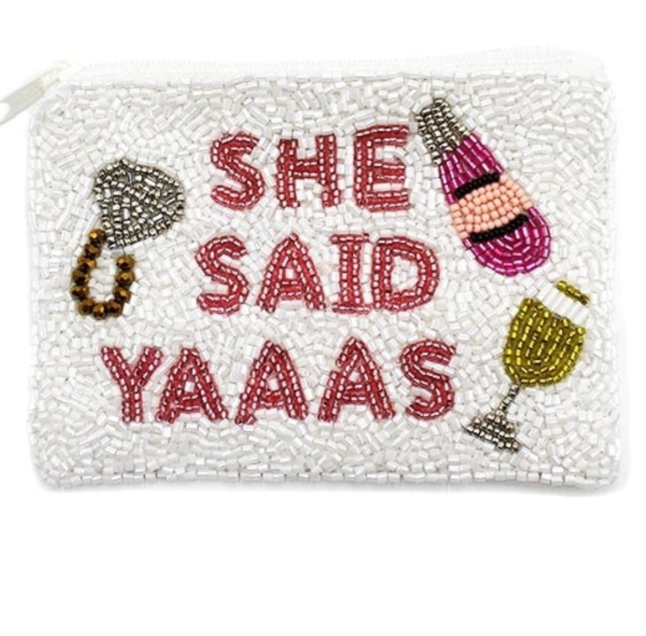 She said yaaas white pink seed bead coin purse