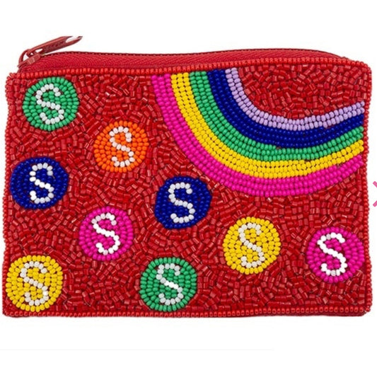 Rainbow multi-colored seed bead coin purse