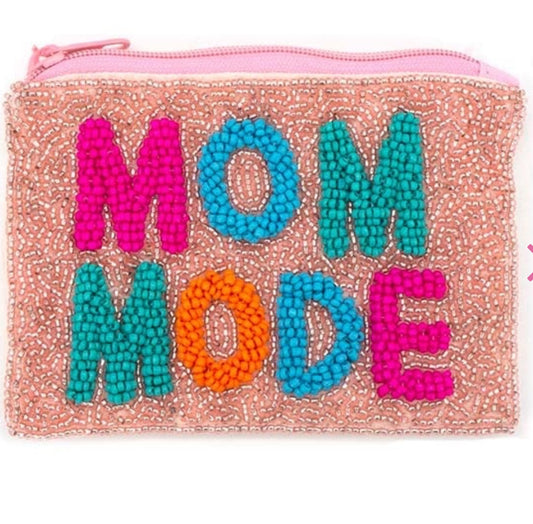 Mom Mode pink seed bead coin purse