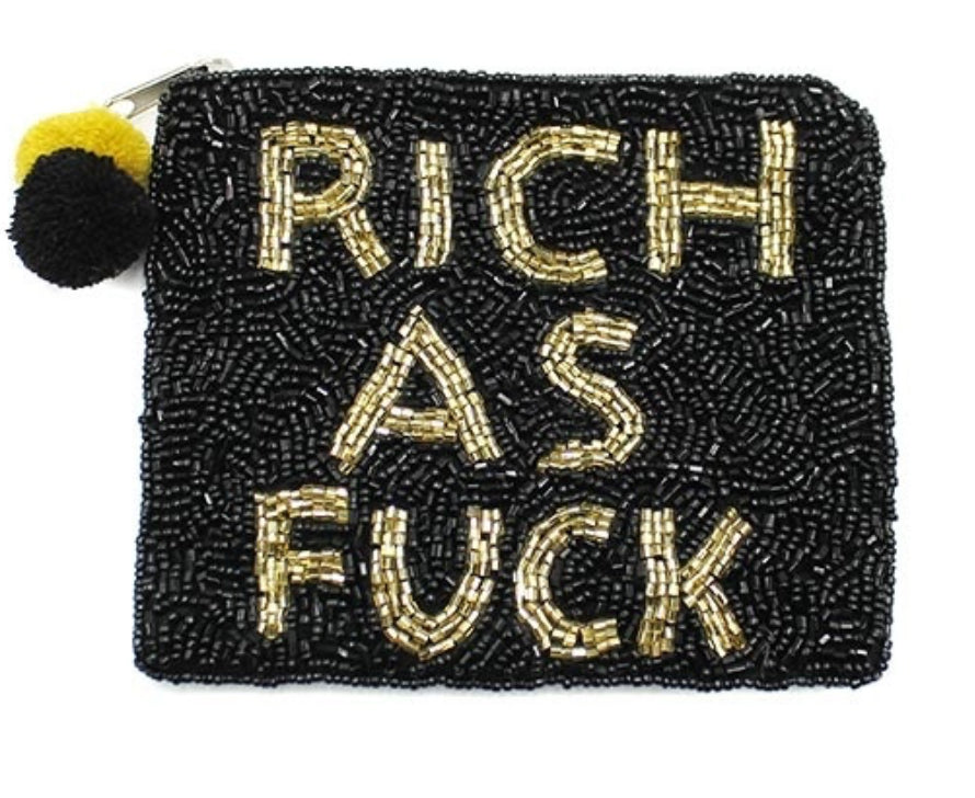 Rich As F*ck black gold seed bead coin purse