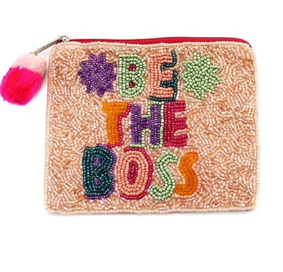 Be The Boss pink seed bead coin purse