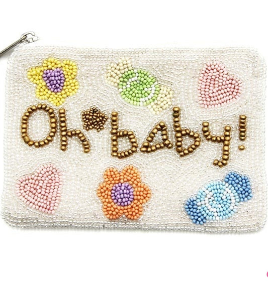 Oh Baby white seed bead coin purse