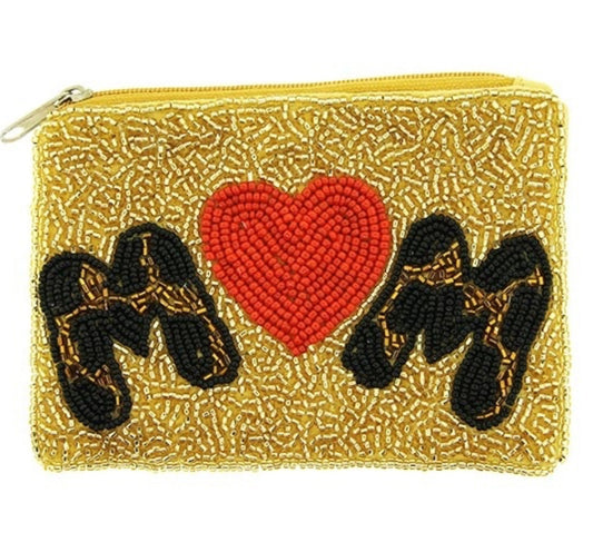 Mom gold seed bead coin purse