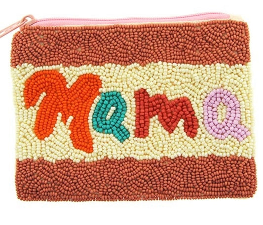 Mama multi-colored seed bead coin purse