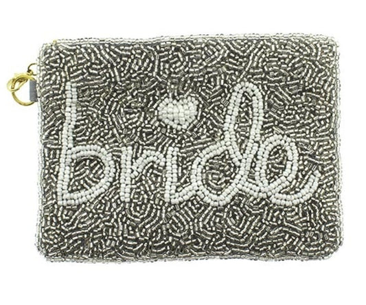 Bride silver white seed bead coin purse