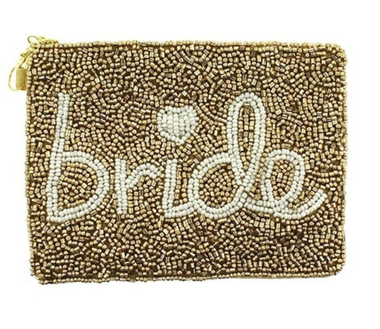 Bride gold seed bead coin purse