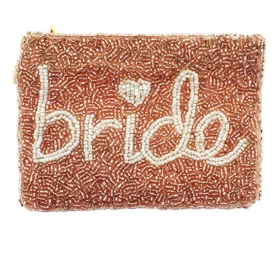 Bride rose gold white seed bead coin purse