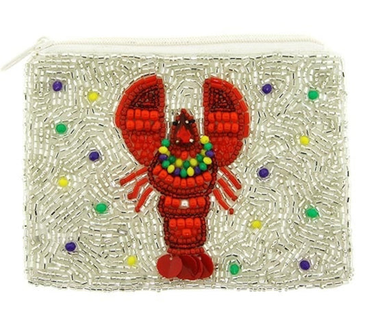 Lobster white red seed bead coin purse