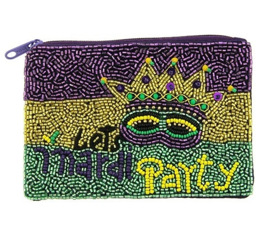 Lets Mardi Party purple multi-Colored seed bead coin purse