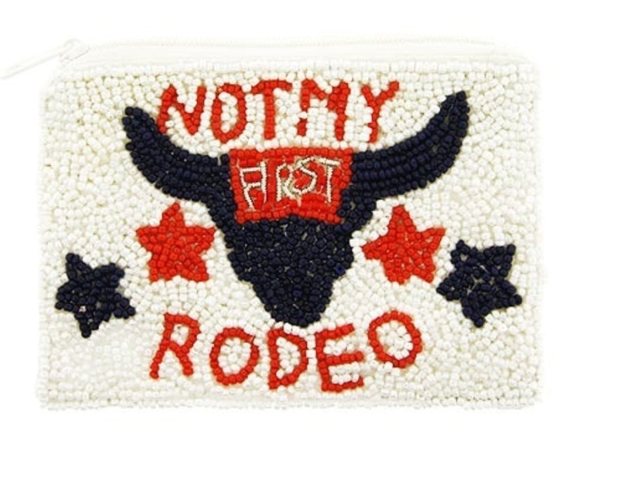 Not My First Rodeo white seed bead coin purse