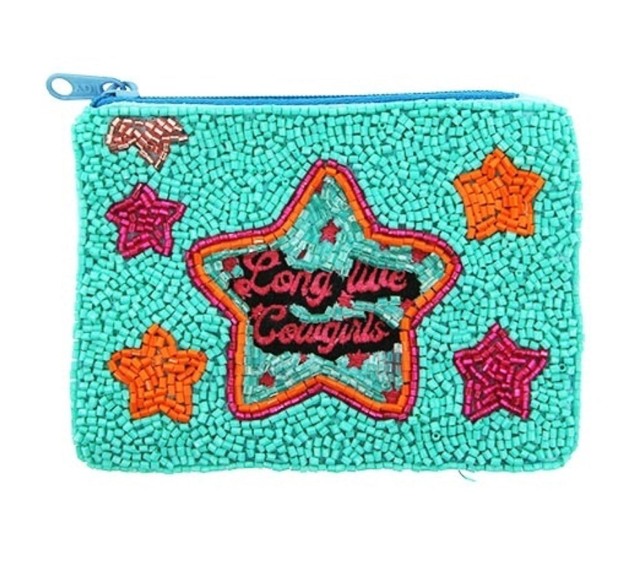 Long Live Cowgirls turquoise seed bead coin purse