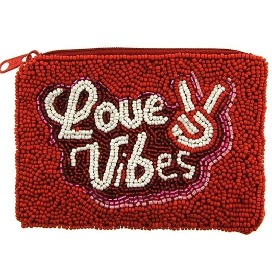 Love vibes red seed bead coin purse