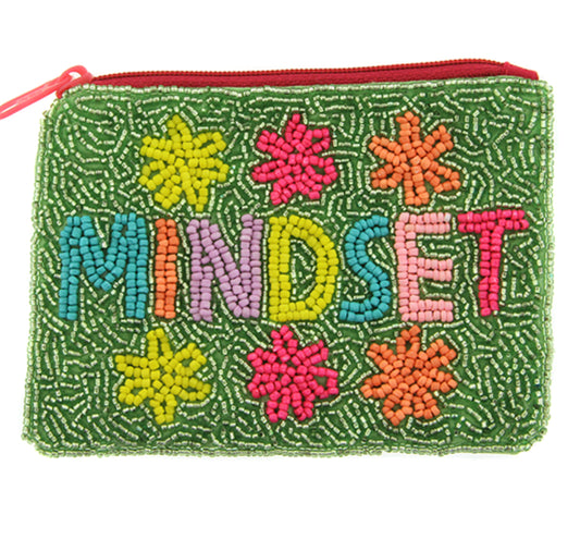 Mindset Green Multi seed bead coin purse