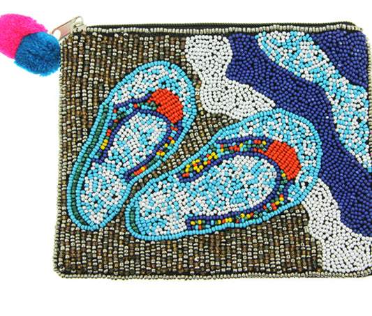 Beach Sandals seed bead coin purse