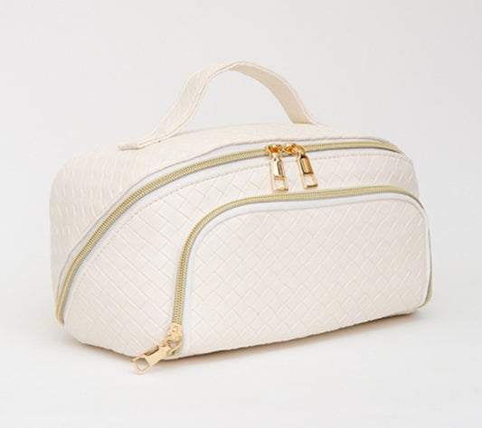 Leatherette Woven ivory makeup bag