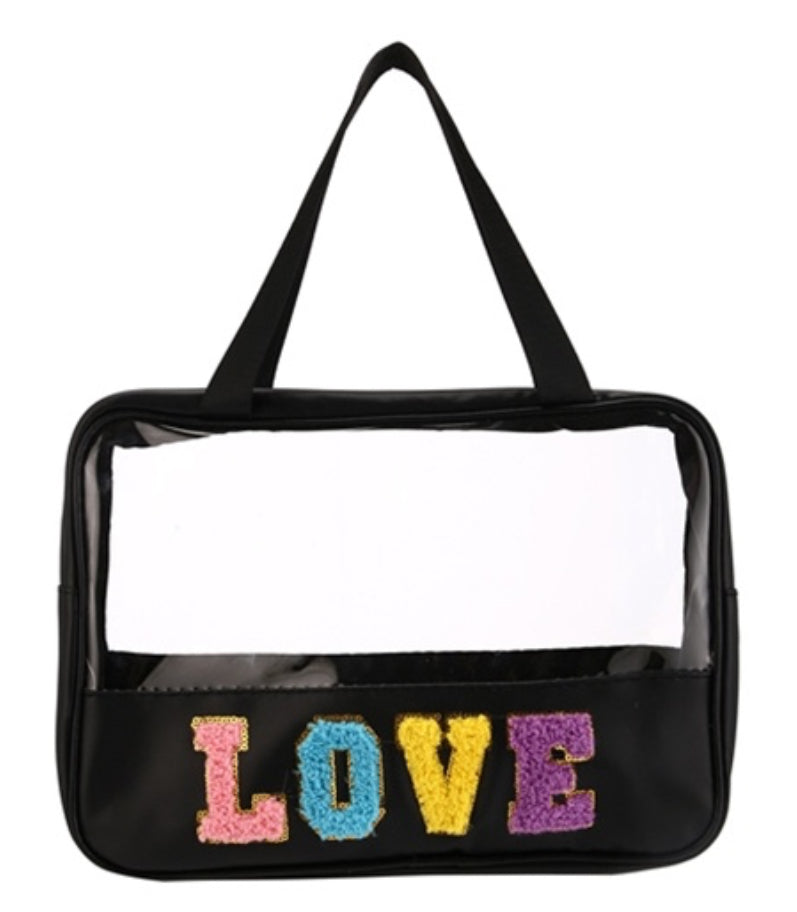 Handbags Chenille LOVE black cosmetic bag