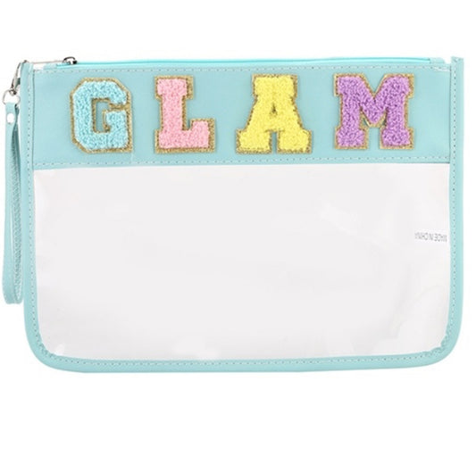 Handbags Chenille GLAM Wristlet light blue cosmetic bag