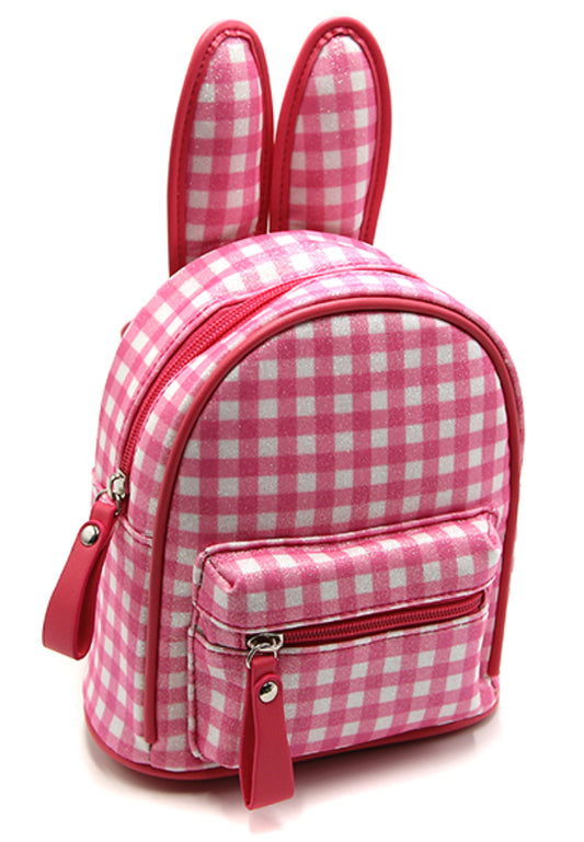 Glittery Plaid Bunny Ears Mini Backpack Unica Hot Pink