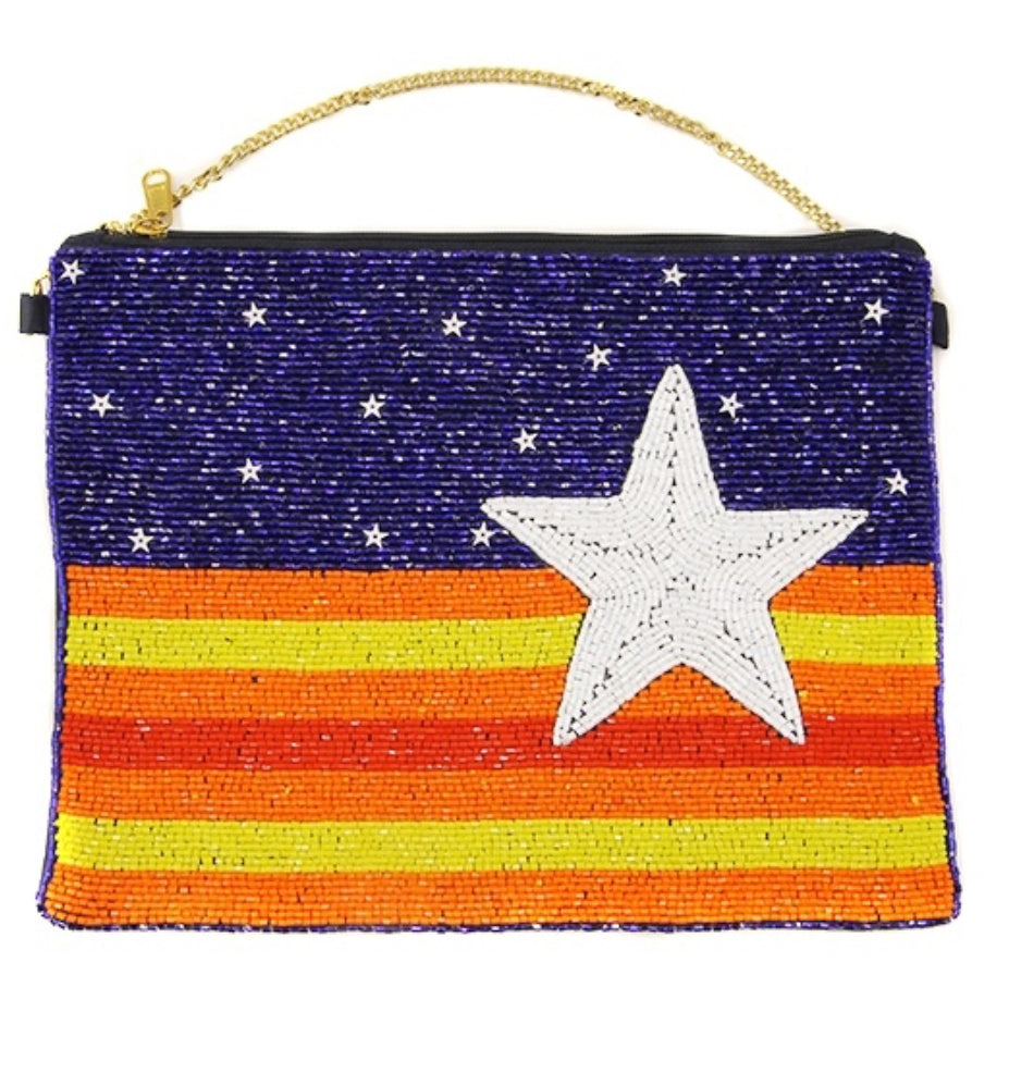 Seed Bead Star Stripe orange Clutch Bag