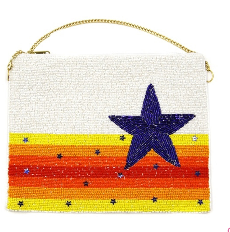 Seed Bead Star Stripe white Clutch Bag