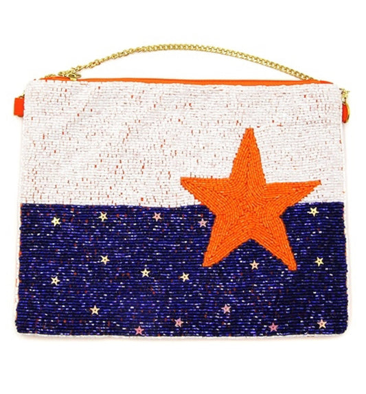 Seed Bead Star Split Stripe navy Clutch Bag