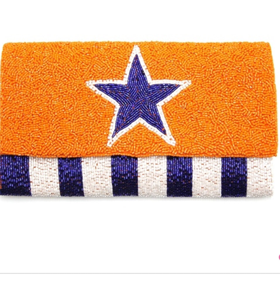 Seed Bead Star Stripe Clutch Bag orange blue