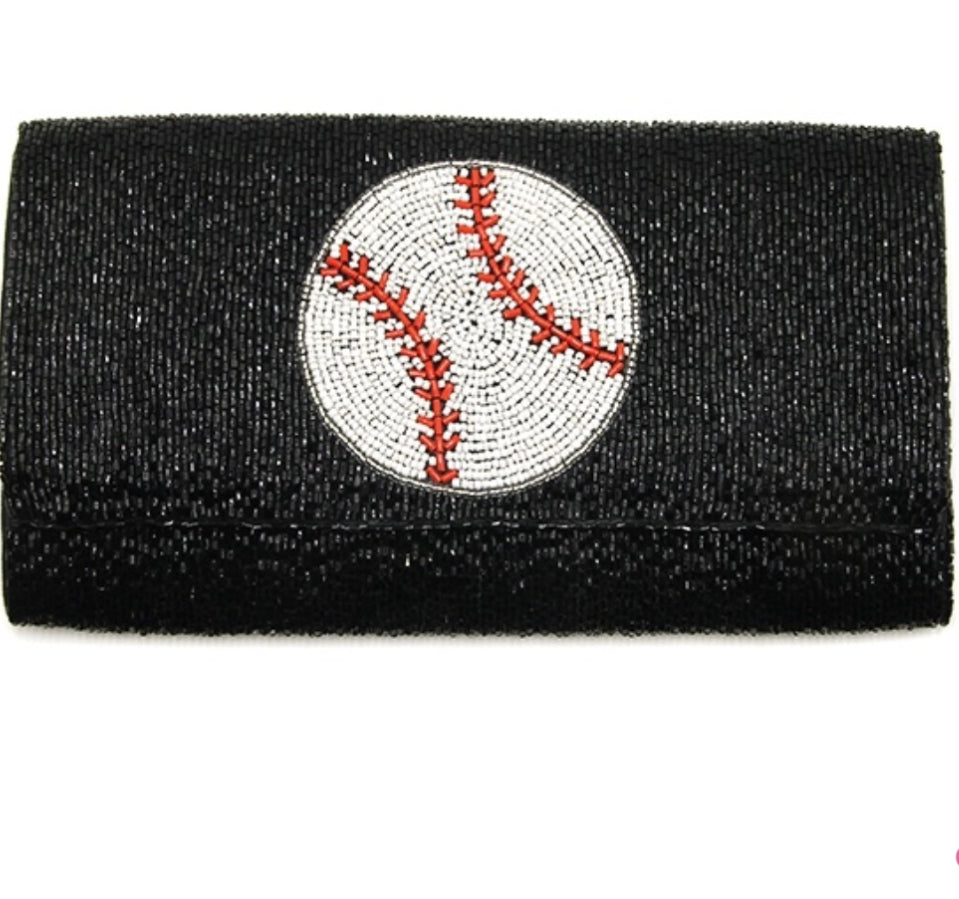 Treasure Seed Bead Baseball Clutch Bag black