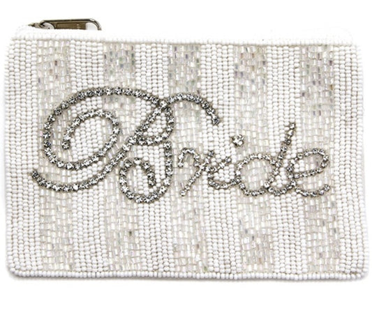 Bride white seed bead coin purse