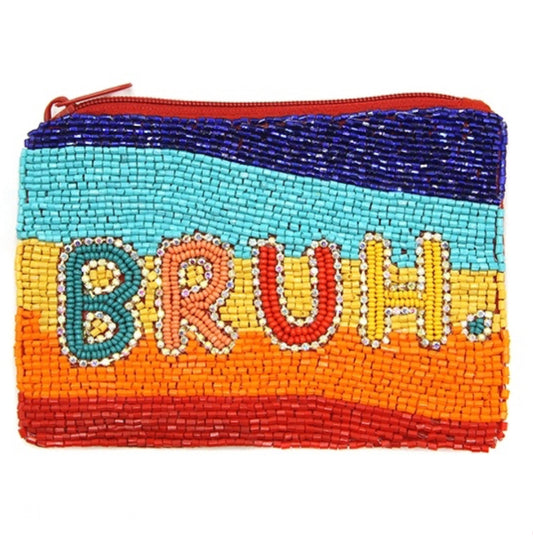 Bruh multi-colored seed bead coin purse