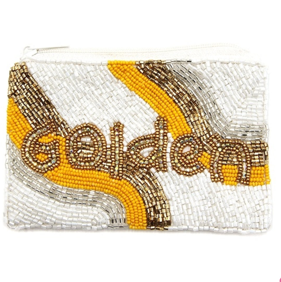 Golden gold white seed bead coin purse