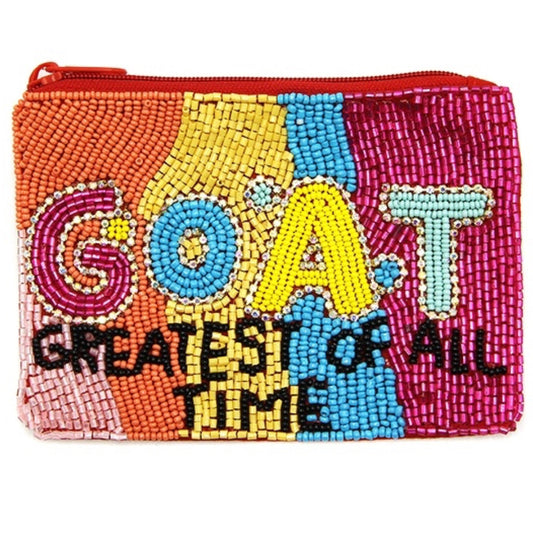 GOAT multi-colored seed bead coin purse