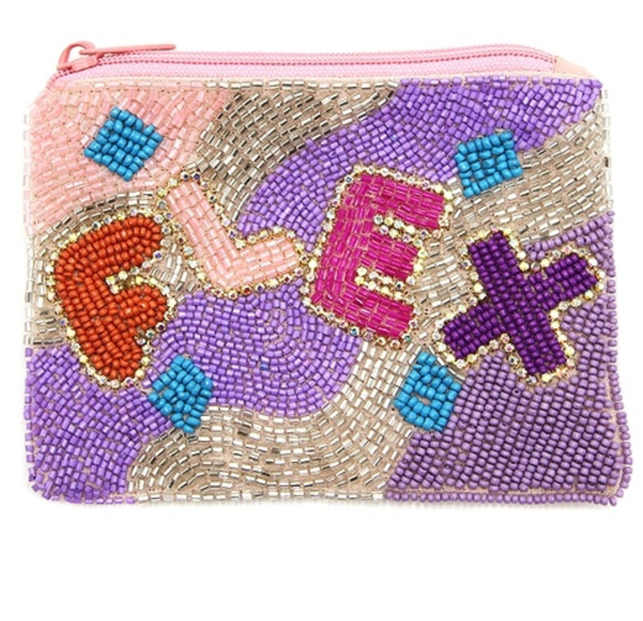 Flex multi-colored seed bead coin purse