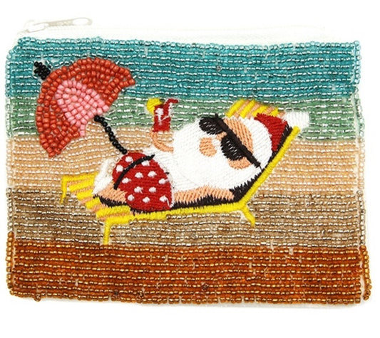 Beach Santa multi-colored seed bead coin purse