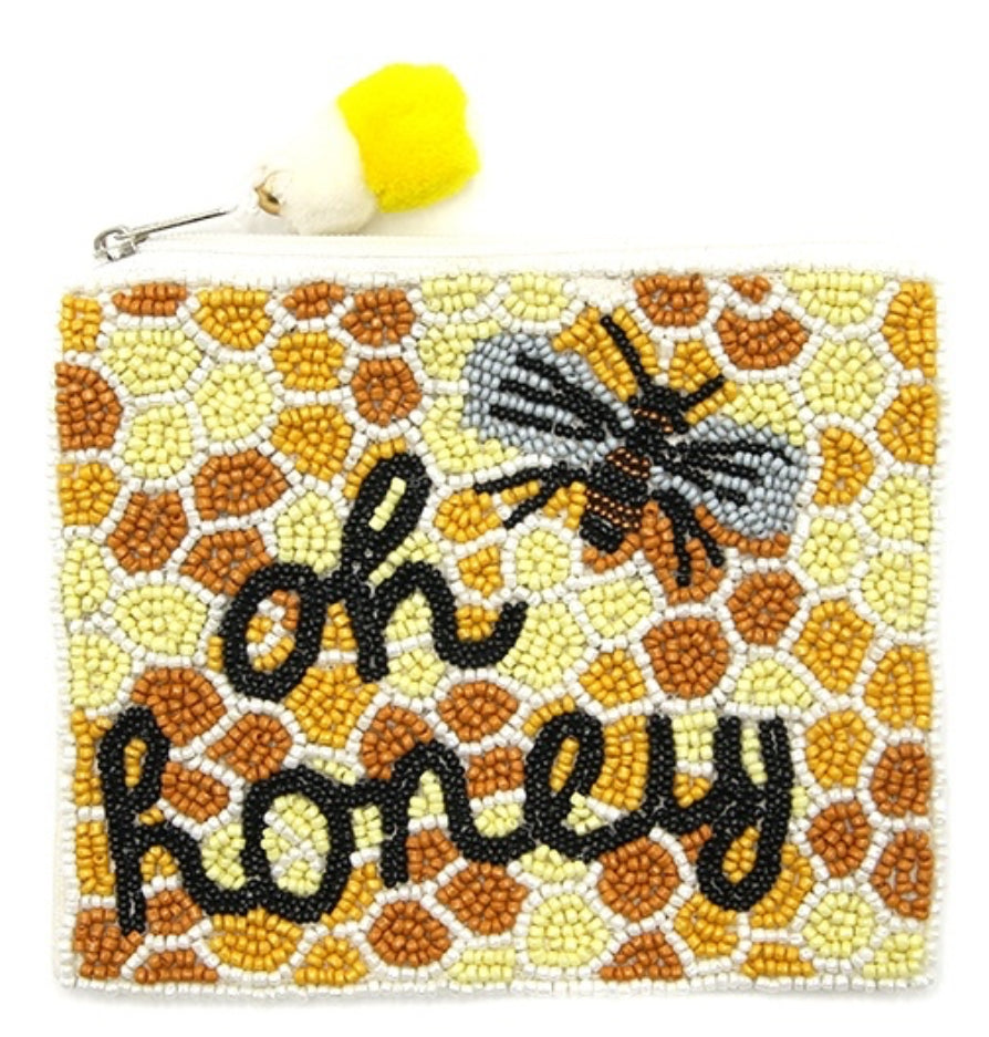 Oh Honey Bee yellow seed bead coin purse