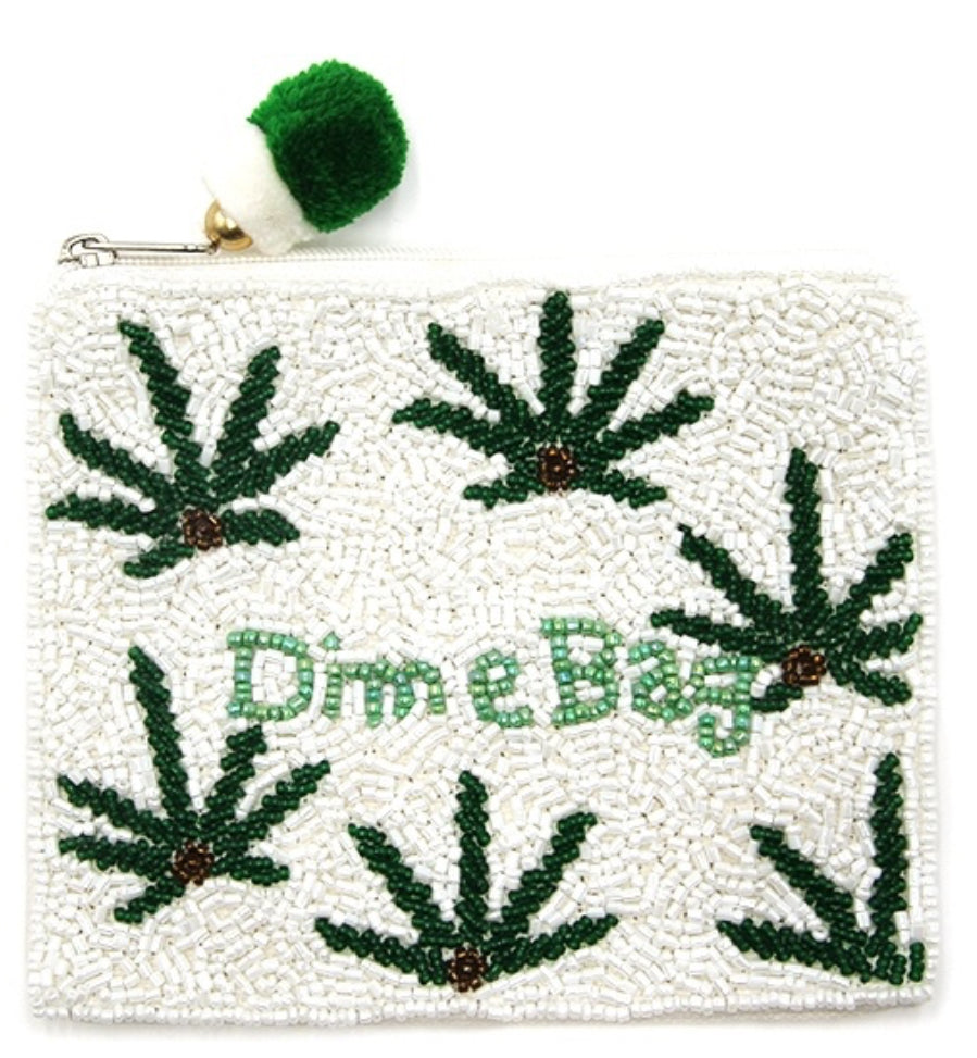 Dime Bag green seed bead coin purse  5.5"x 4.5"