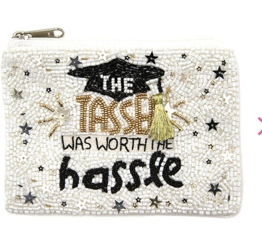 The Tassel was Worth The Hassle white gold seed bead coin purse