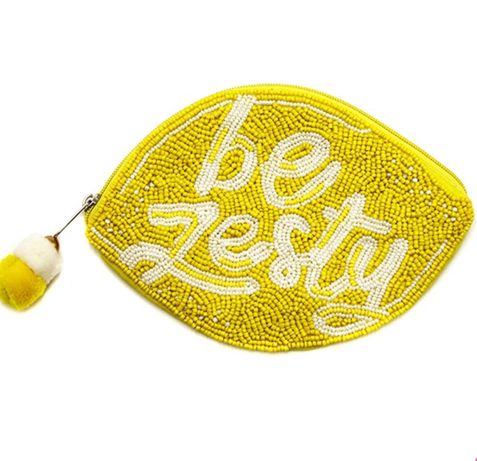 Be Zesty neon yellow seed bead coin purse