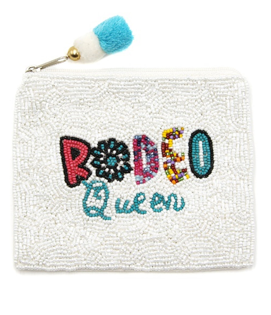 Rodeo Queen white multi-colored seed bead coin purse