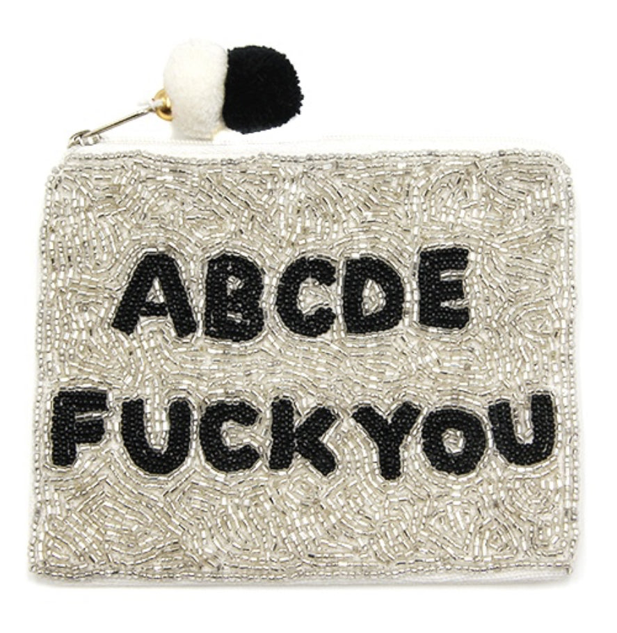 ABCDE white black seed bead coin purse