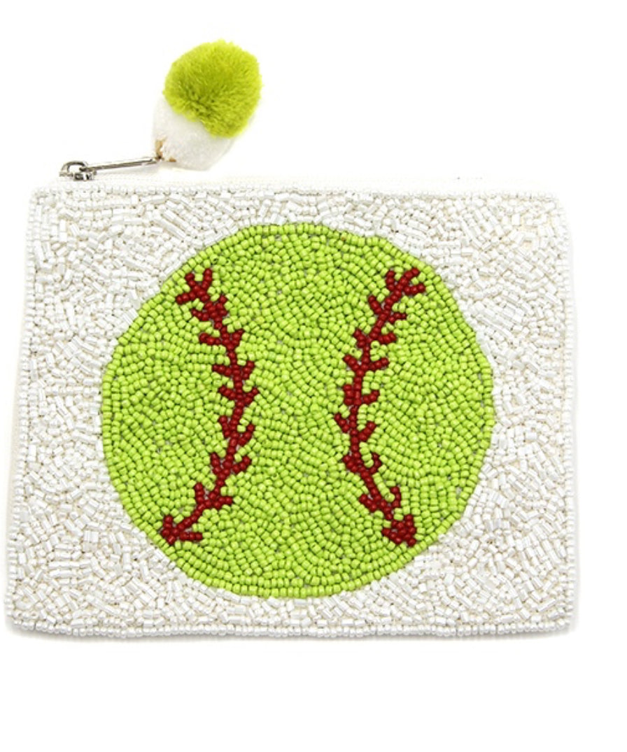 Soft Ball white green seed bead coin purse