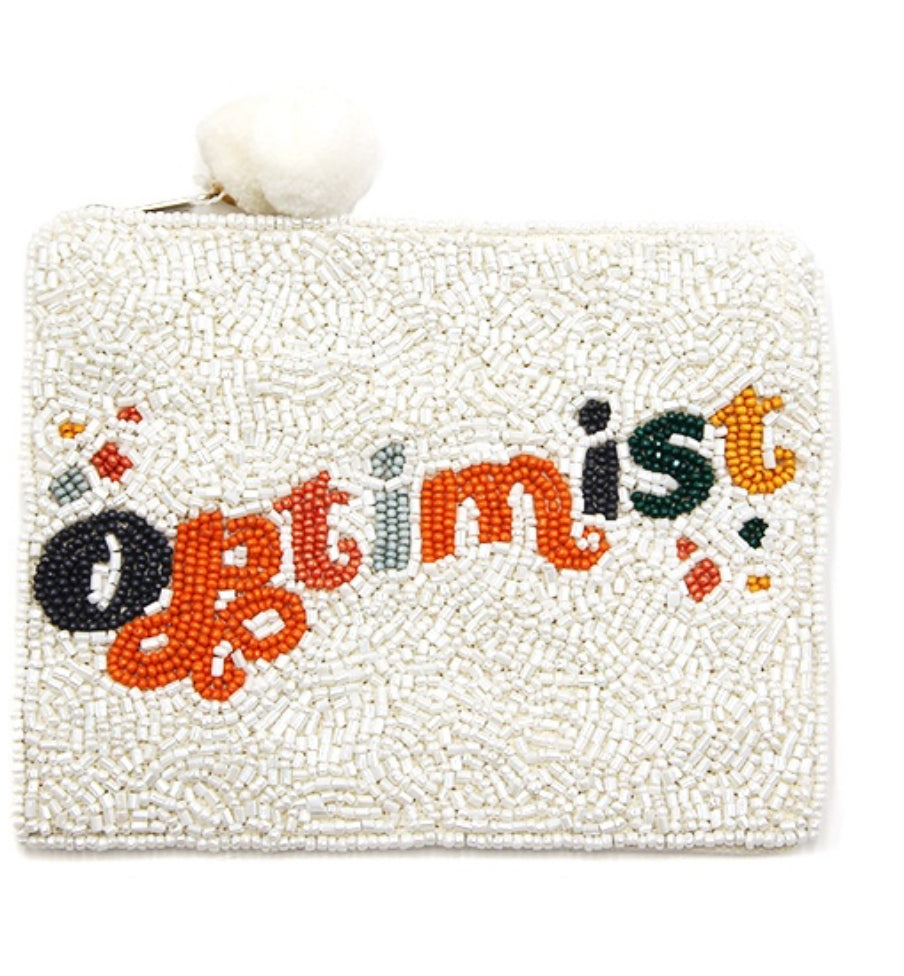 Optimist white orange seed bead coin purse