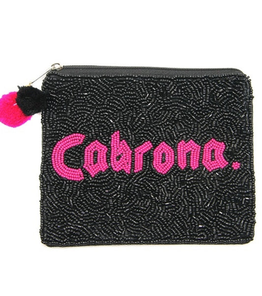 Cabrona black pink seed bead coin purse