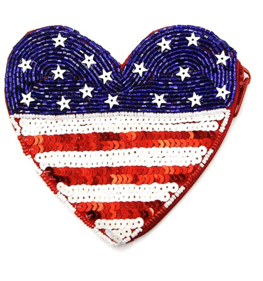 Flag Heart rbw multi-colored seed bead