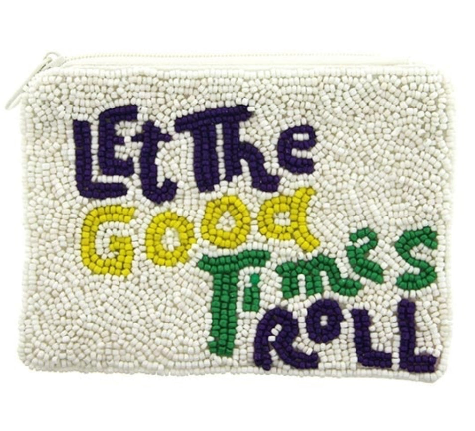 Let the good times roll Mardi Gras seed bead coin purse