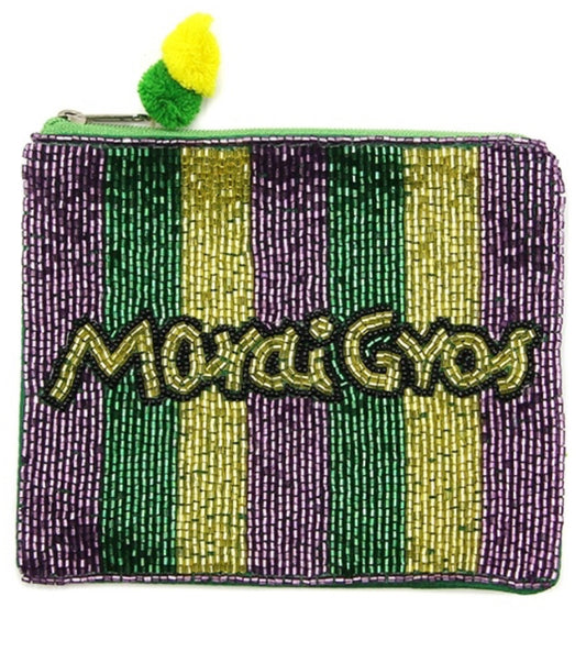 Mardi Gras Stripe multi-colored Mardi Gras Seed Bead Coin Purse