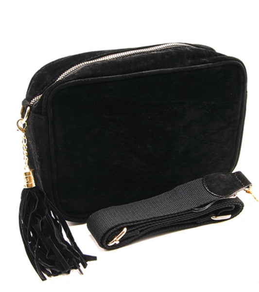 Suede Camera Crossbody Bag black